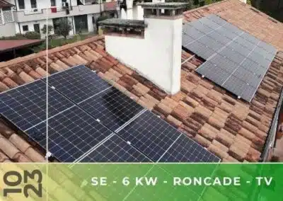 Impianto fotovoltaico doppia falda da 6kWp con accumulo 9,6kWh a Roncade TV. Ottobre 2023