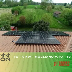 Impianto fotovoltaico da 4kWp con accumulo da 4,8 kWh a Mogliano V.to TV. Aprile 2024