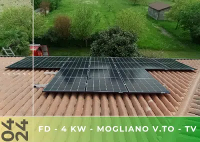 Impianto fotovoltaico da 4kWp con accumulo da 4,8 kWh a Mogliano V.to TV. Aprile 2024