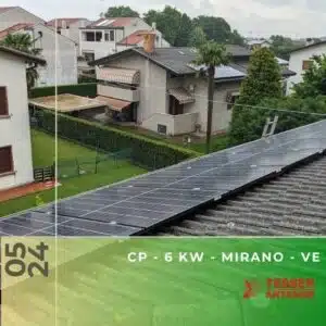 Impianto fotovoltaico da 6 kWp con accumulo da 11,6 kWh a Mirano VE. Maggio 2024