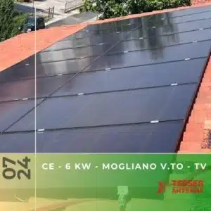 Impianto fotovoltaico da 6kWp con accumulo da 11,6kWp e ottimizzatori a Mogliano V.to TV. Luglio 2024